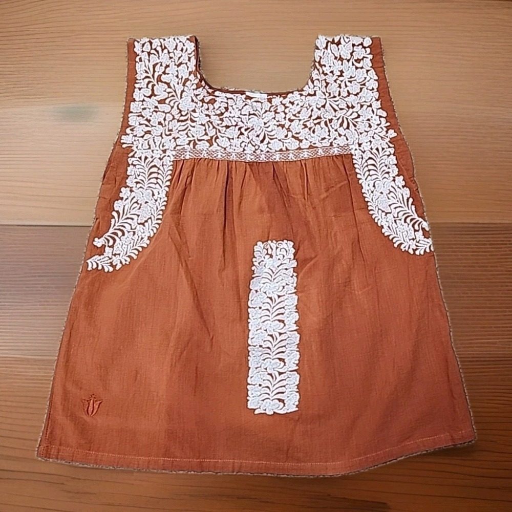 J.MARIE Sleeveless Top in Burnt Orange Embroidered Mexican Style Bright Small